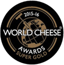 World Cheese Awards 2015-16 Super Gold award with globe and gold details.
