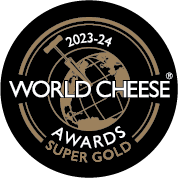 World Cheese Awards 2023-24 Super Gold award with globe and gold details.