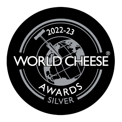 World Cheese Awards 2022-23 Silver award with globe and silver details.